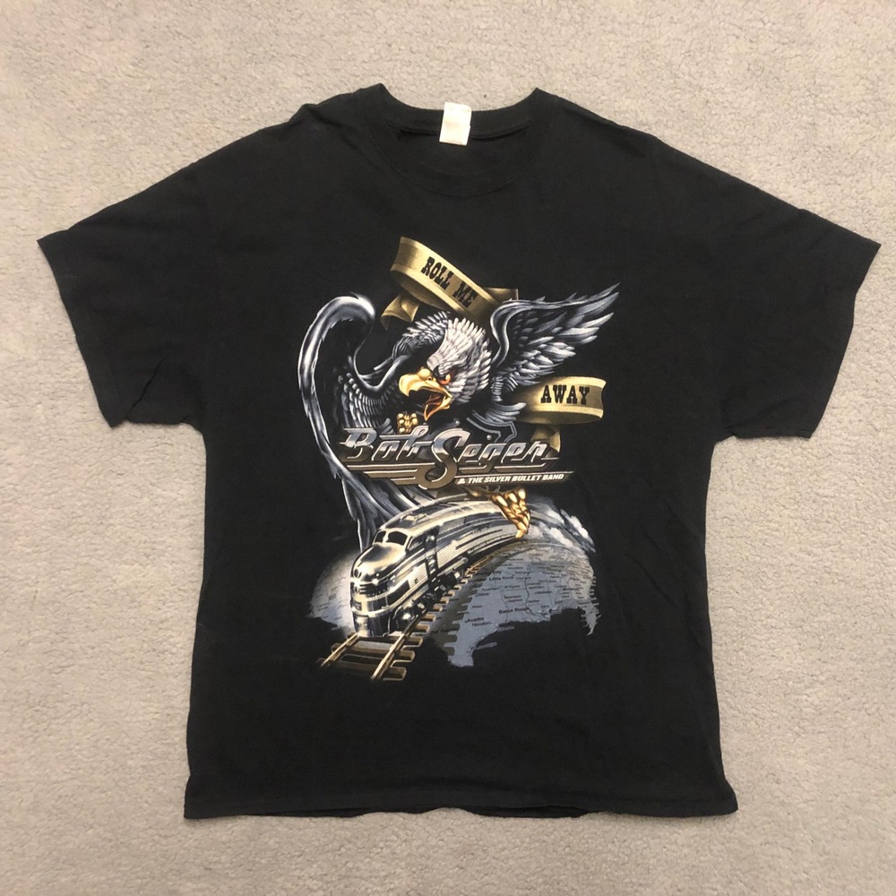 Bob Seger Silver Bullet Band Roll Me Away Tour Shirt Mens XL Black 2018 2019‎